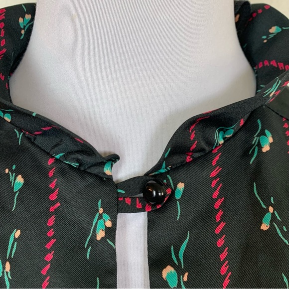 Vintage Jerrell of Texas Black Striped Micro Floral Elastic Waist MIDI Dress - Picture 3 of 12